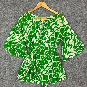 Anthropologie Maeve Green Flowy blouse‎ With Tie Back Sz 8 Ruffle Sleeve